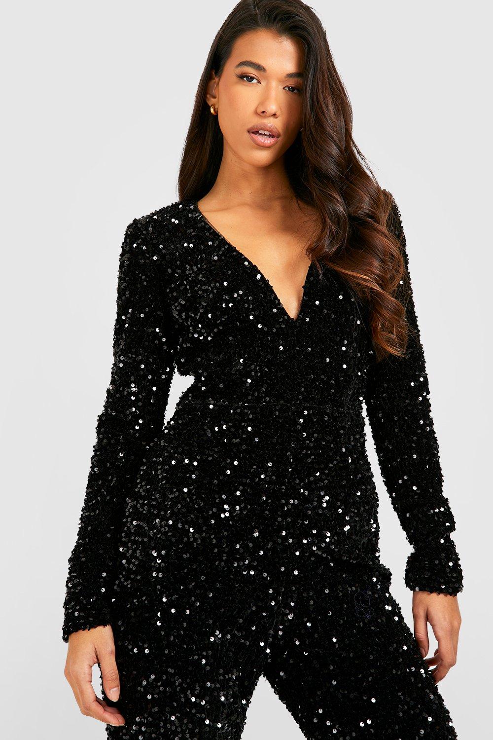 Tall Velvet Sequin Flare Jumpsuit