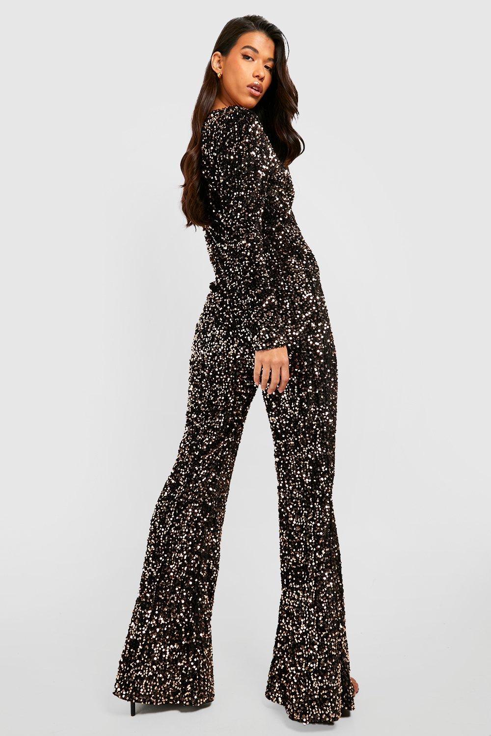 Tall Velvet Sequin Flare Jumpsuit