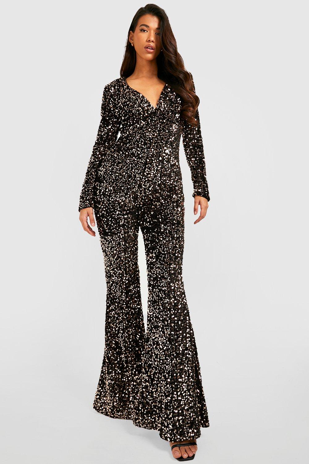 Tall Velvet Sequin Flare Jumpsuit