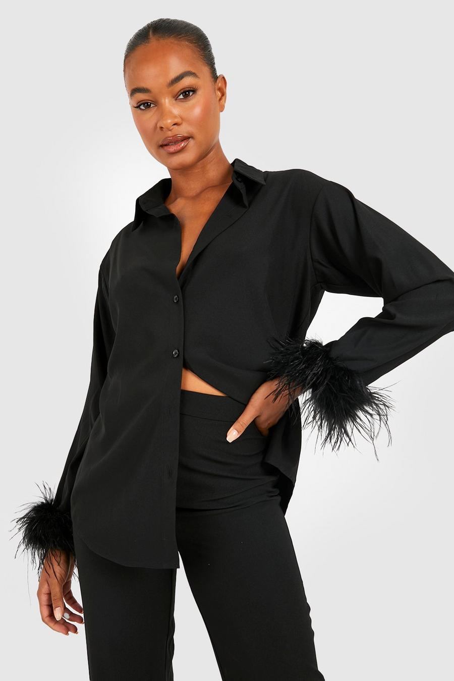 Black Tall Feather Cuff Shirt image number 1