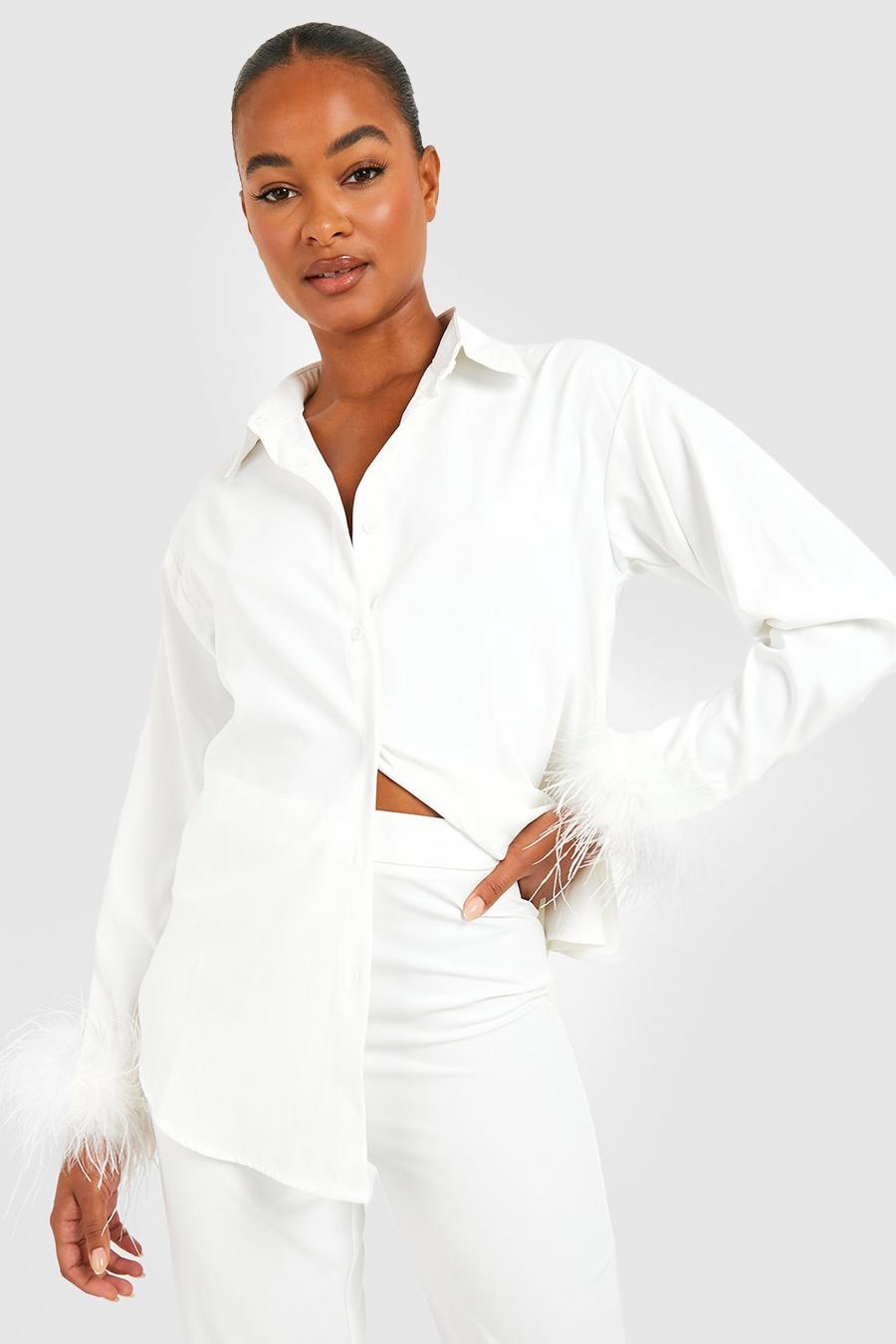Ivory Tall Feather Cuff Shirt image number 1