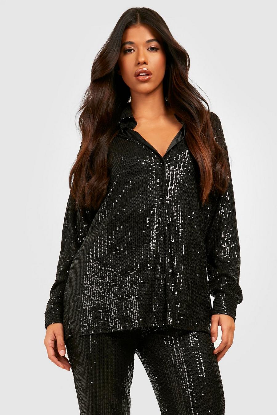 Black Tall Sequin Shirt  image number 1