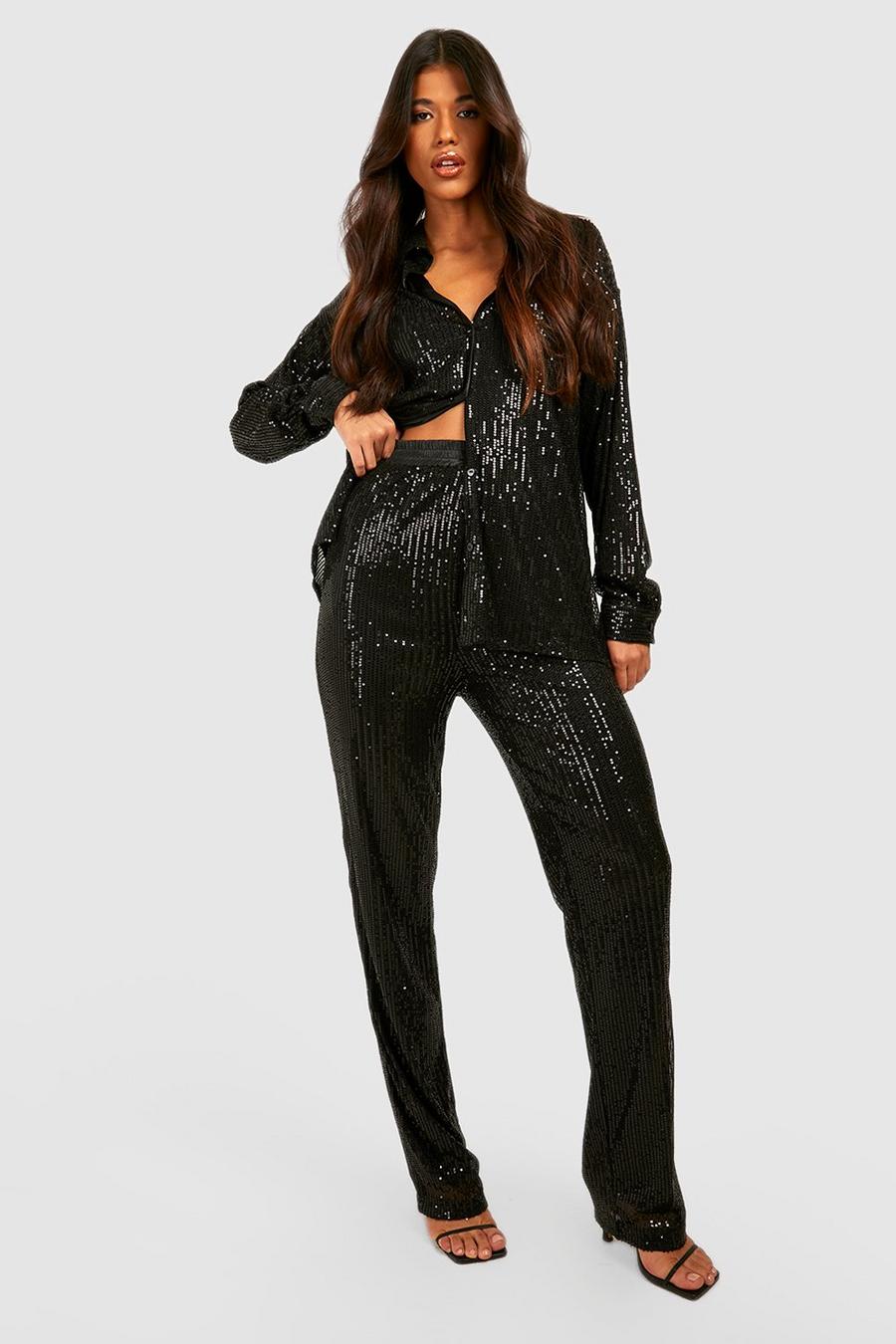 Black Tall Sequin Pants image number 1