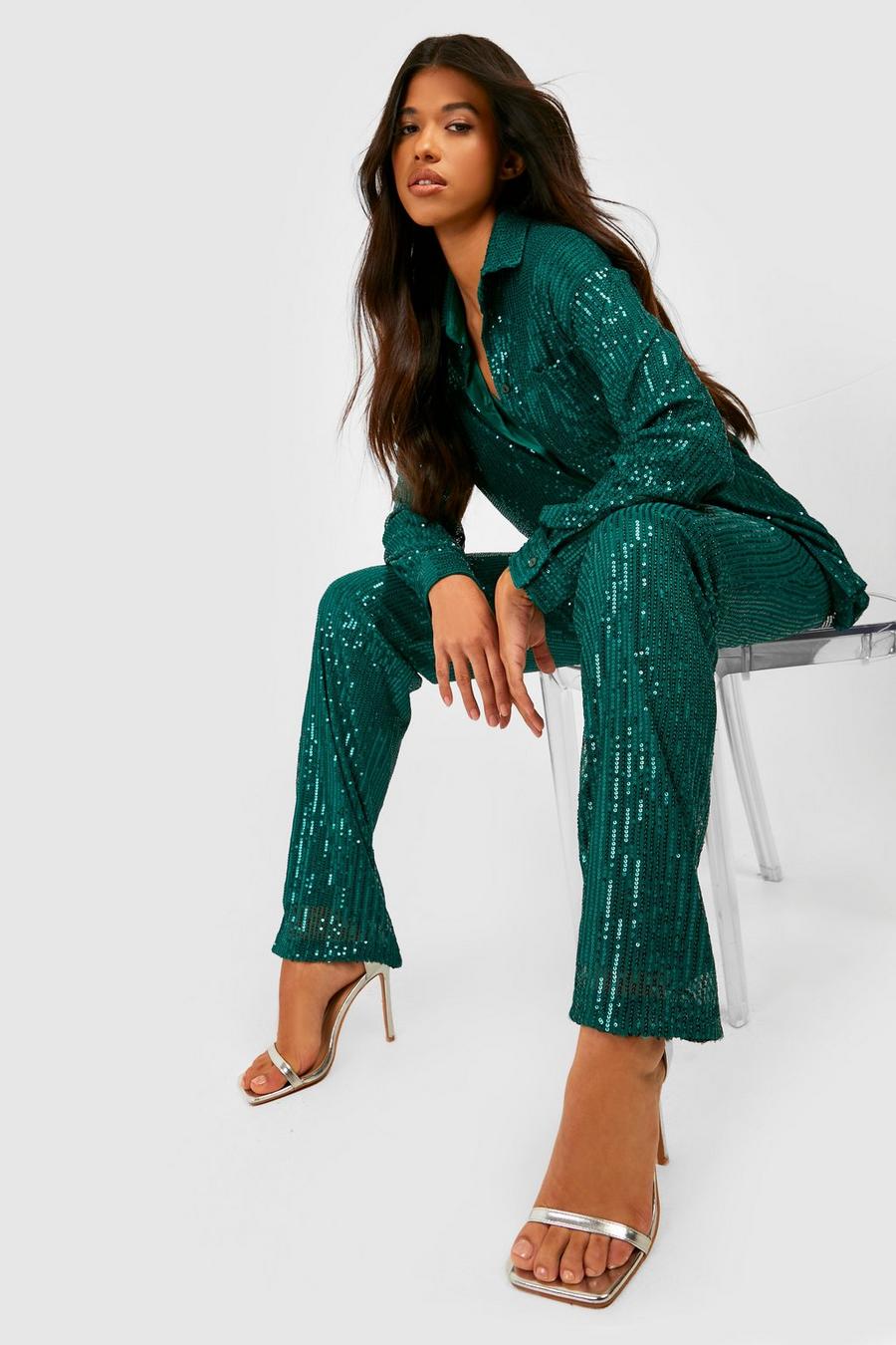 Teal Tall Sequin Pants image number 1