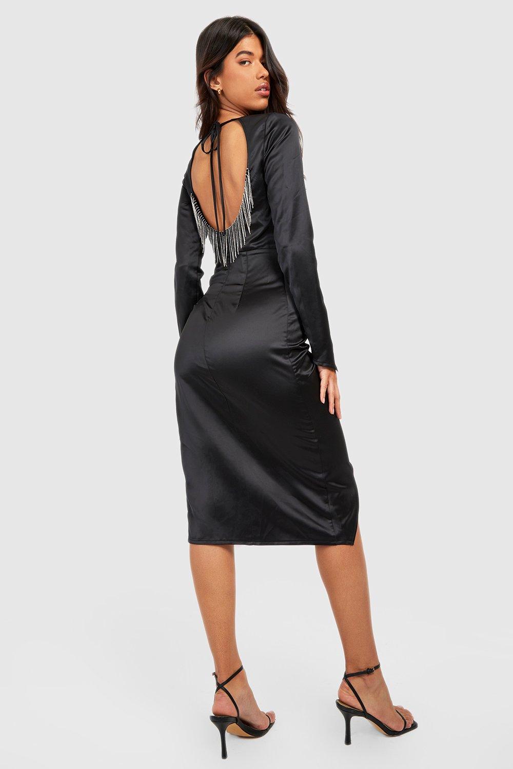 Tall Open Back Diamante Trim Satin Midi Dress boohoo AU