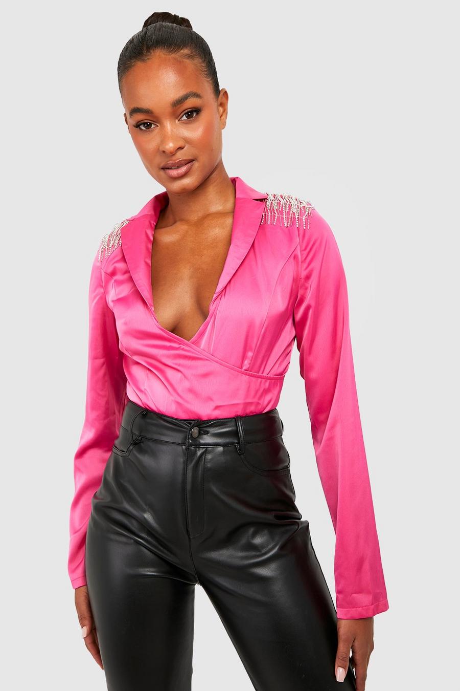 Hot pink Tall Diamante Trim Bodysuit image number 1