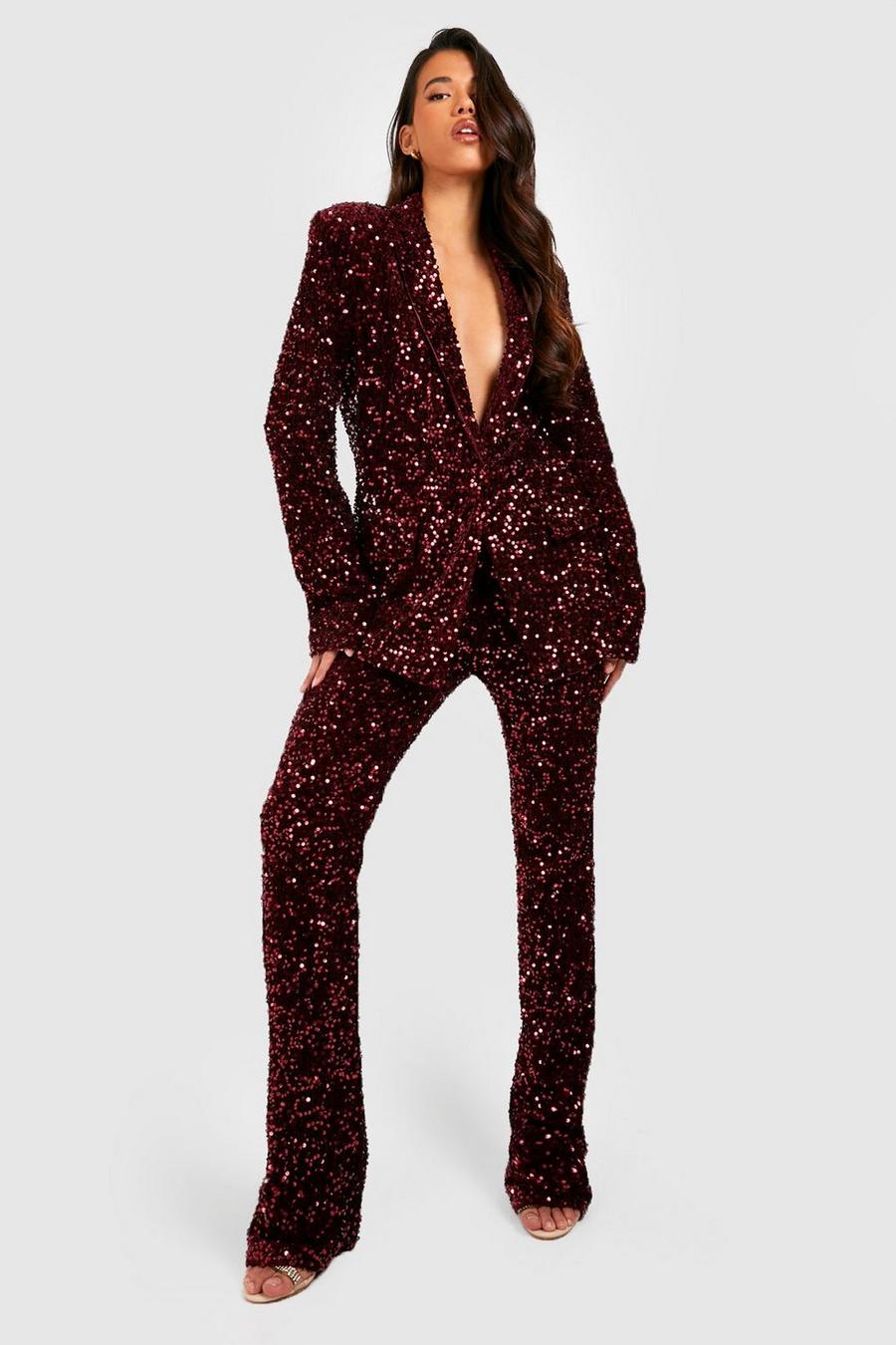 Berry Tall Velvet Sequin Flares image number 1