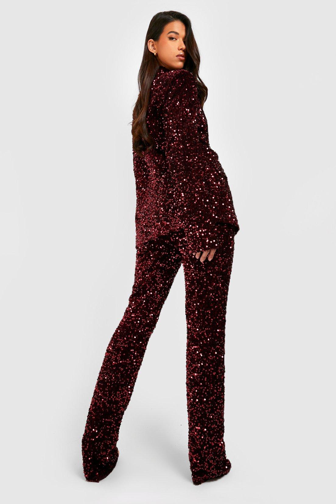 Buy Berry Red Velvet Wide Leg Trousers from Next Ireland