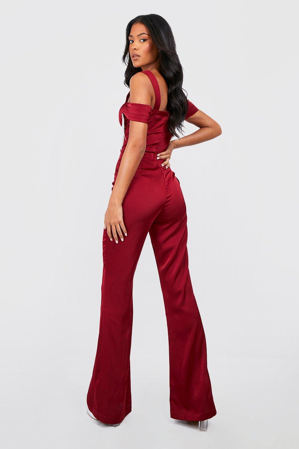 Tall Diamante Trim Satin Jumpsuit