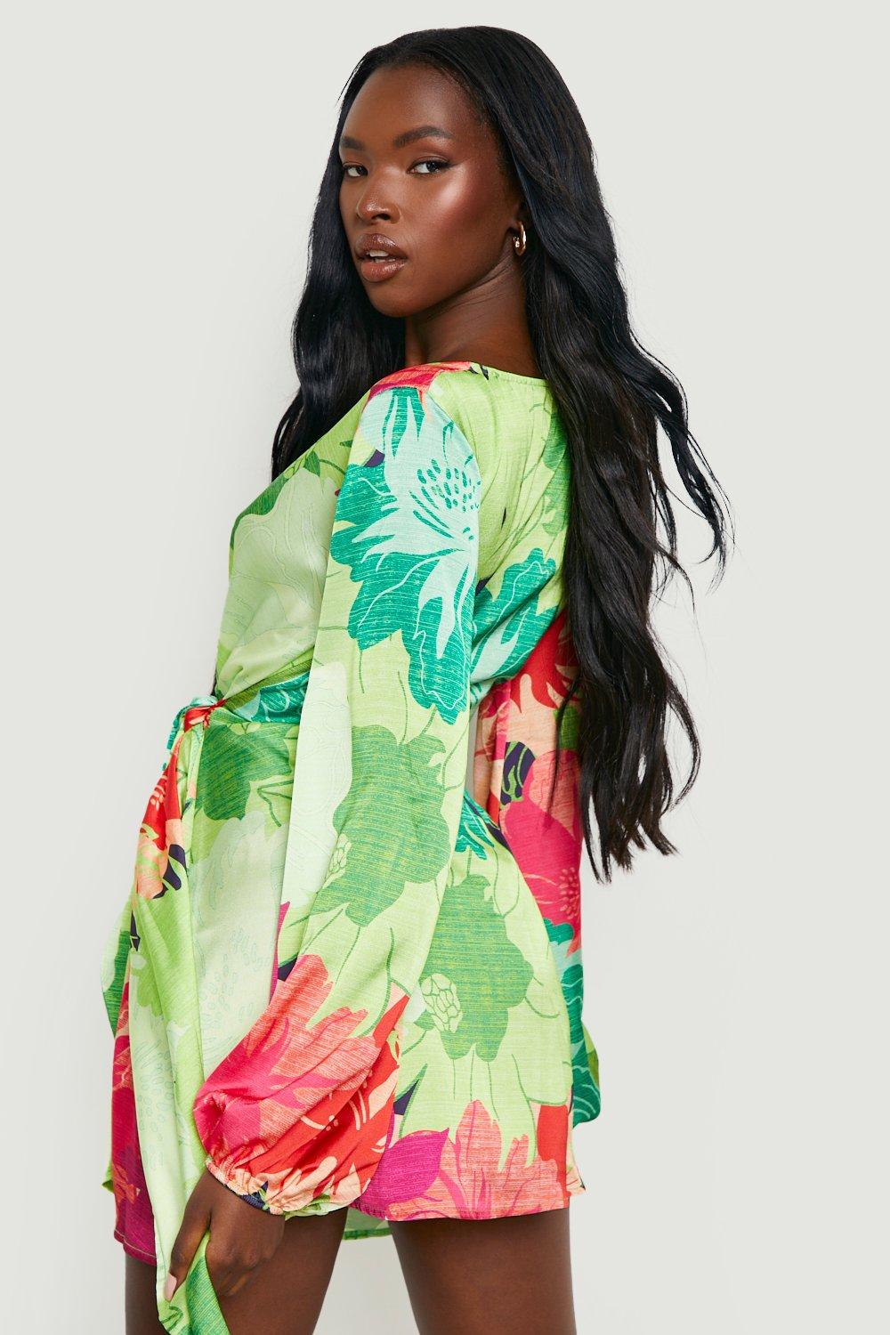 Boohoo green floral dress hotsell