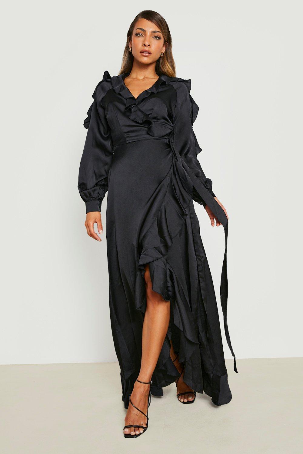 Boohoo ruffle cheap wrap dress