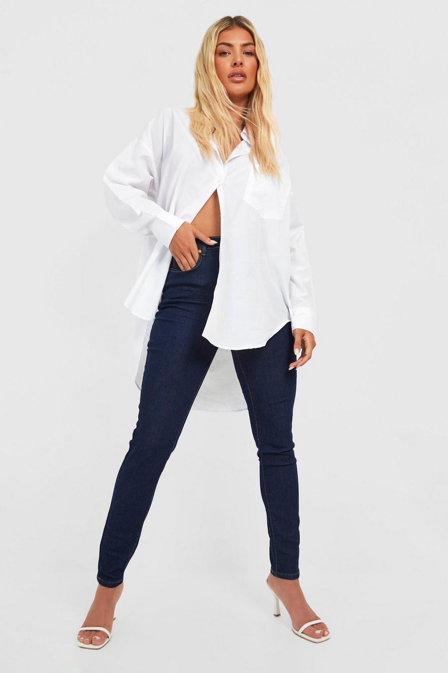 Mid wash Basics Mid Rise Button Front Skinny Jeans image number 1