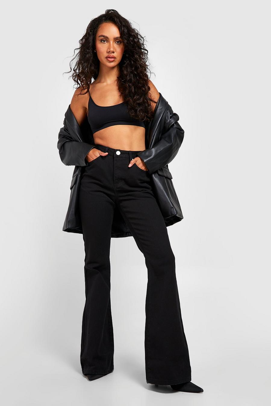 Jeans Basics a vita alta Skinny Fit stile Disco con spacco sul fondo, Black image number 1