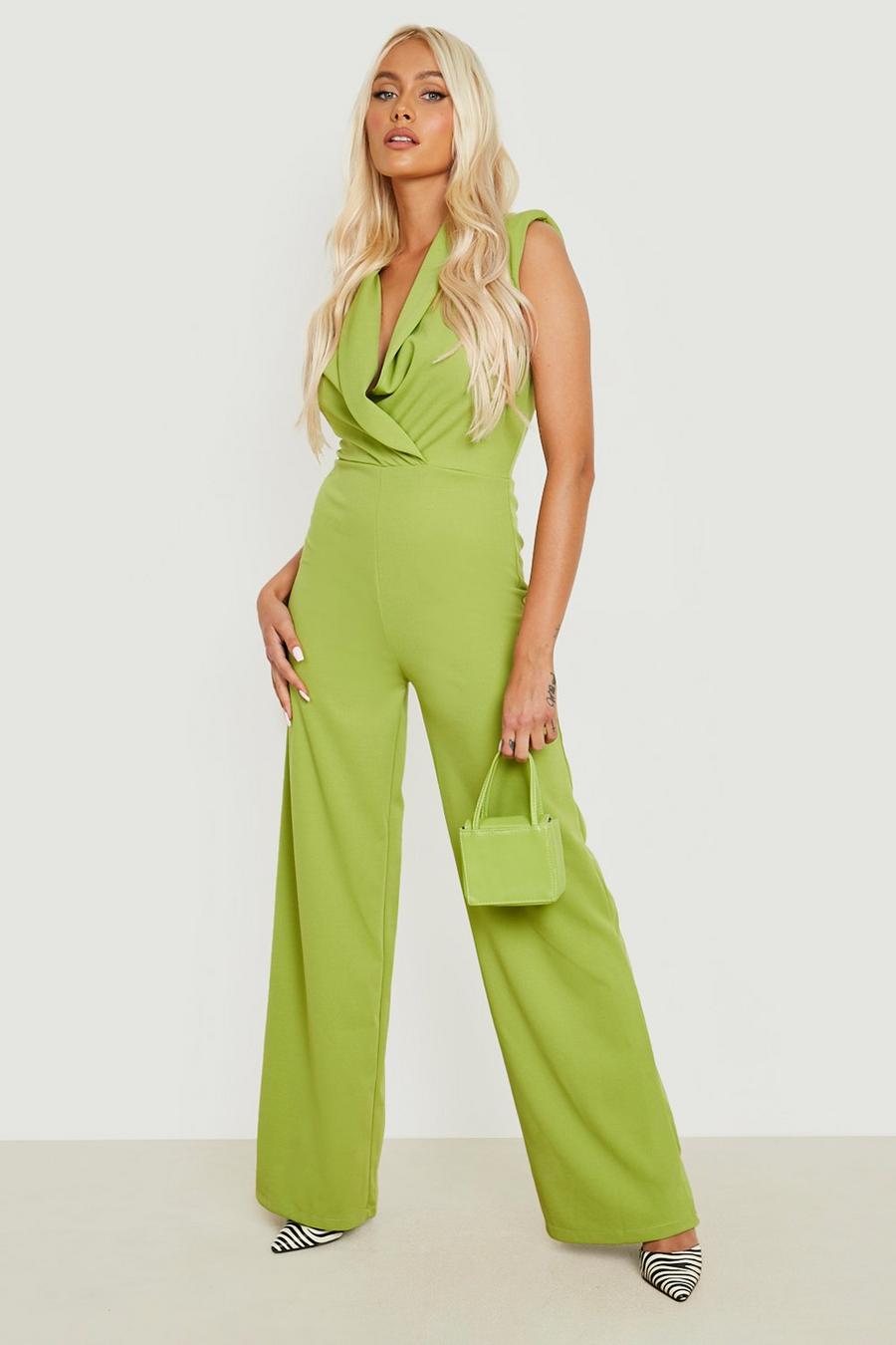 Apple green Sleeveless Collared Wide Leg Jumpsuit image number 1