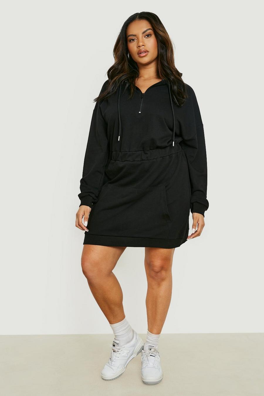 Black Plus Zip Up Hooded Sweat Dress 