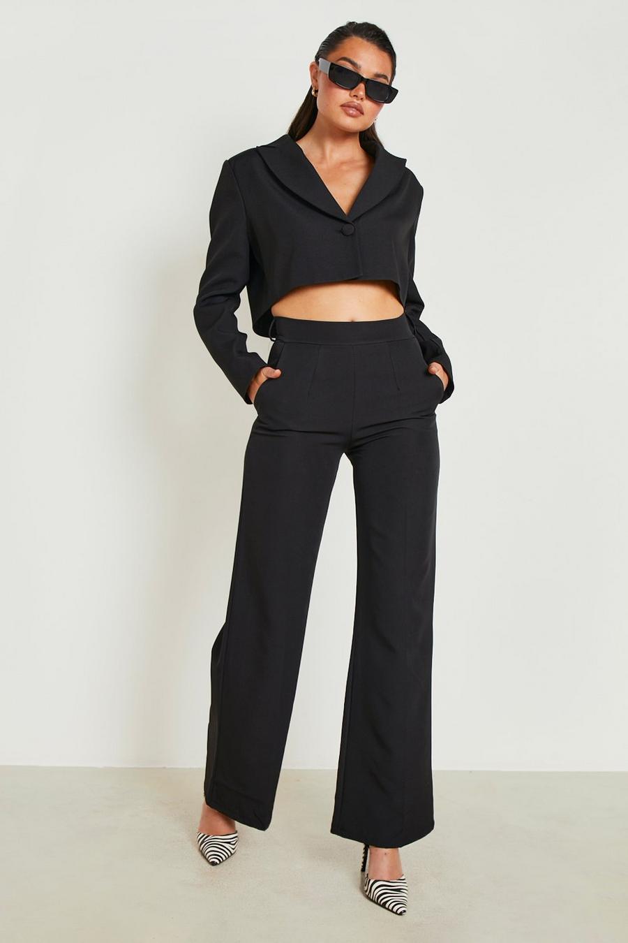 Black Pocket Detail Relaxed Fit Wide Leg Trousers image number 1
