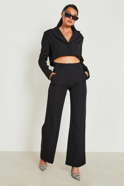 boohoo black Pocket Detail Relaxed Fit Wide Leg Trousers