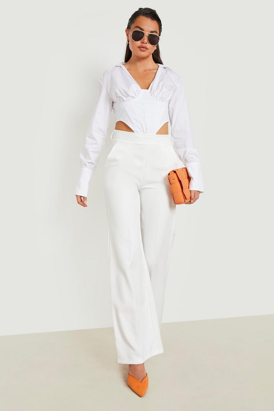 Ivory white Pocket Detail Relaxed Fit Wide Leg Trousers