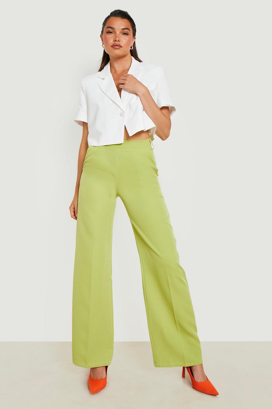 Soft lime yellow Pocket Detail Relaxed Fit Wide Leg Trousers
