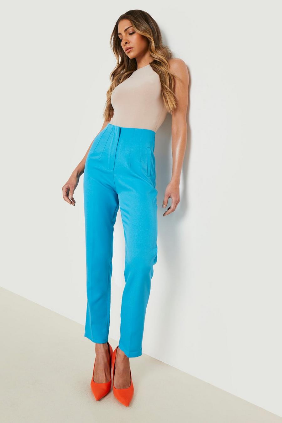 Azure blue Pleat Detail Slim Fit Trousers image number 1