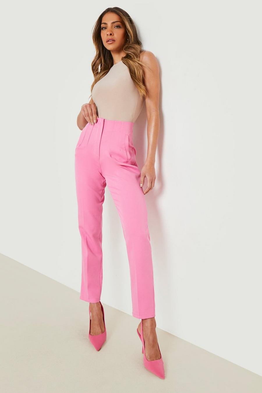Bright pink Pleat Detail Slim Fit Trousers