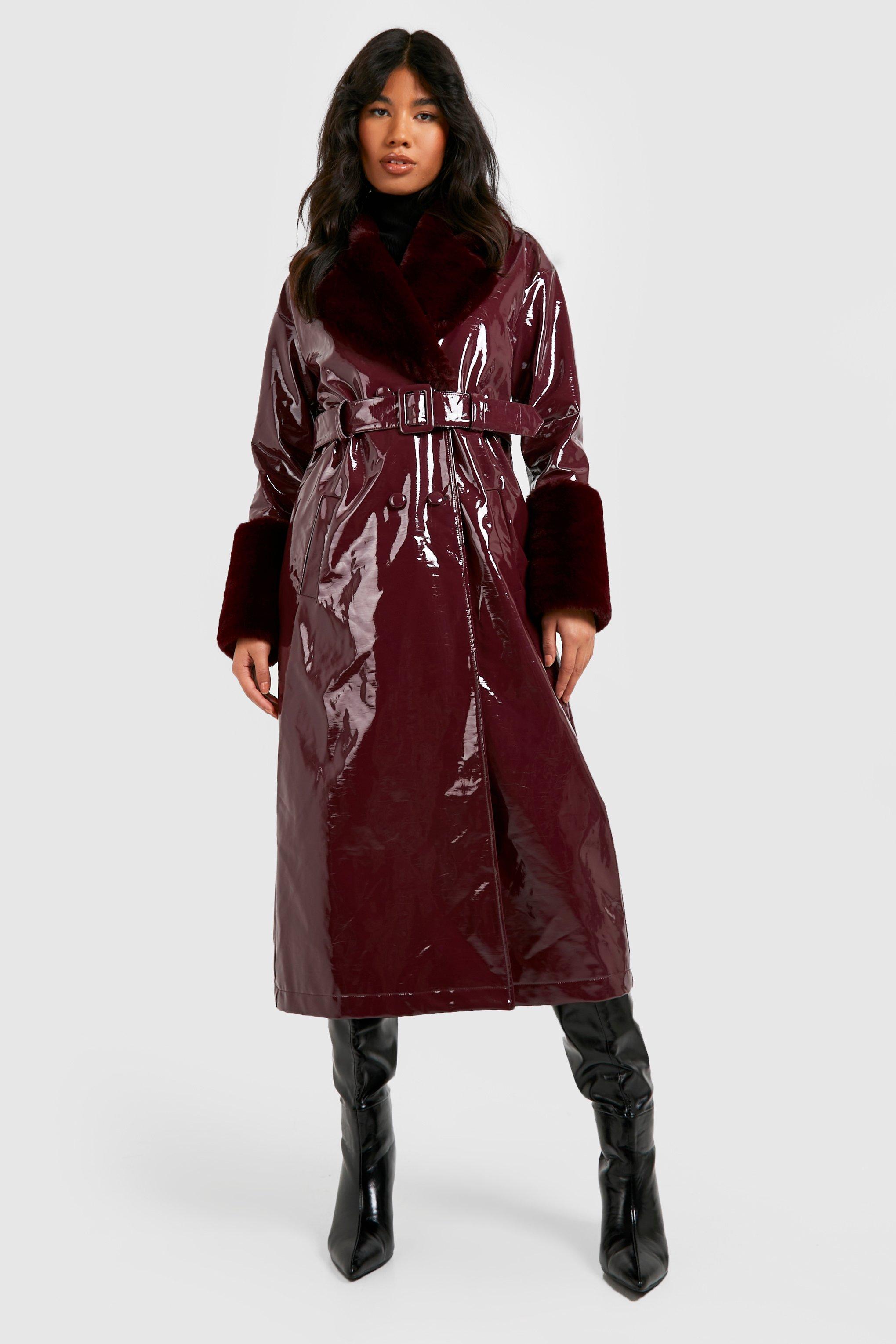 Vinyl coat 2024 with fur hood