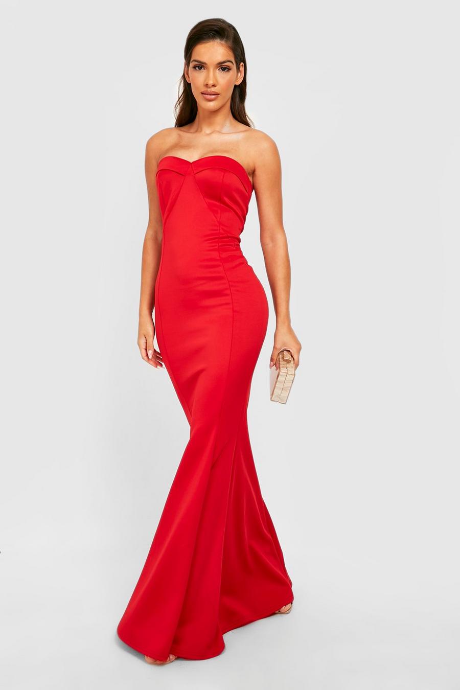Red Occasion Bandeau Flare Maxi Dress image number 1