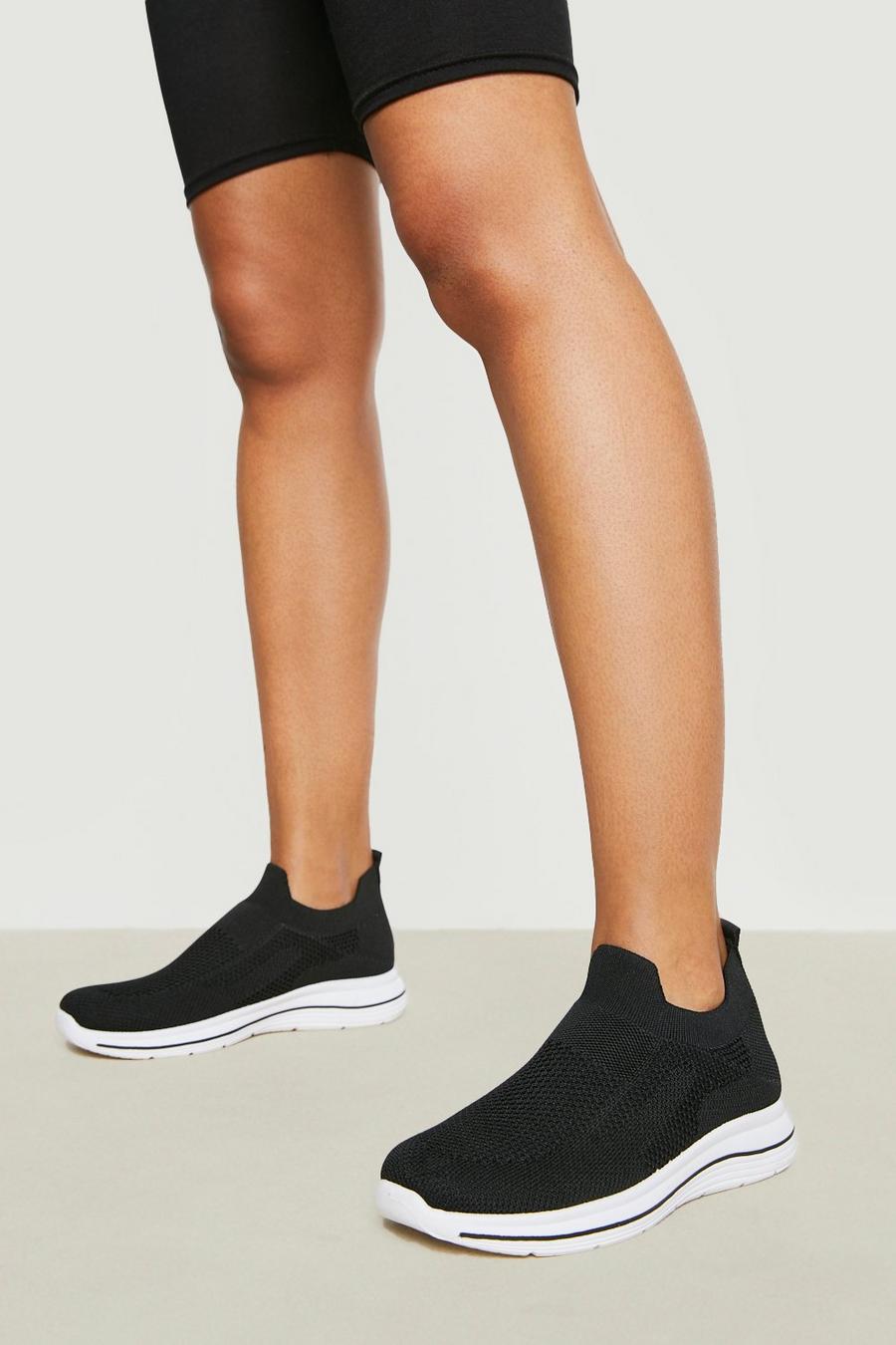 Zapatillas calcetín deportivas de holgura ancha con raya en la suela, Black negro