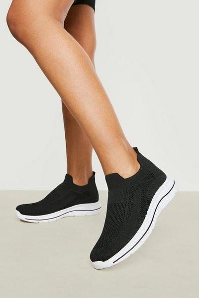 boohoo black Wide Fit Stripe Sole Knitted Sock Trainer