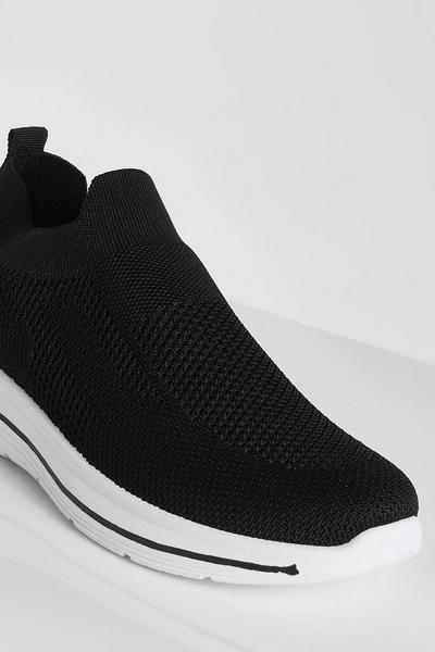 boohoo black Wide Fit Stripe Sole Knitted Sock Trainer