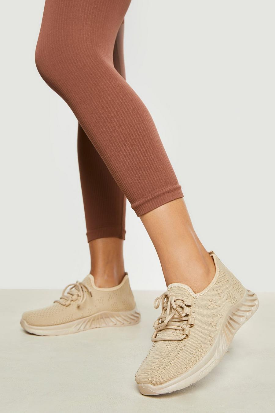 Sand Wide Fit Knitted Sports Trainer image number 1