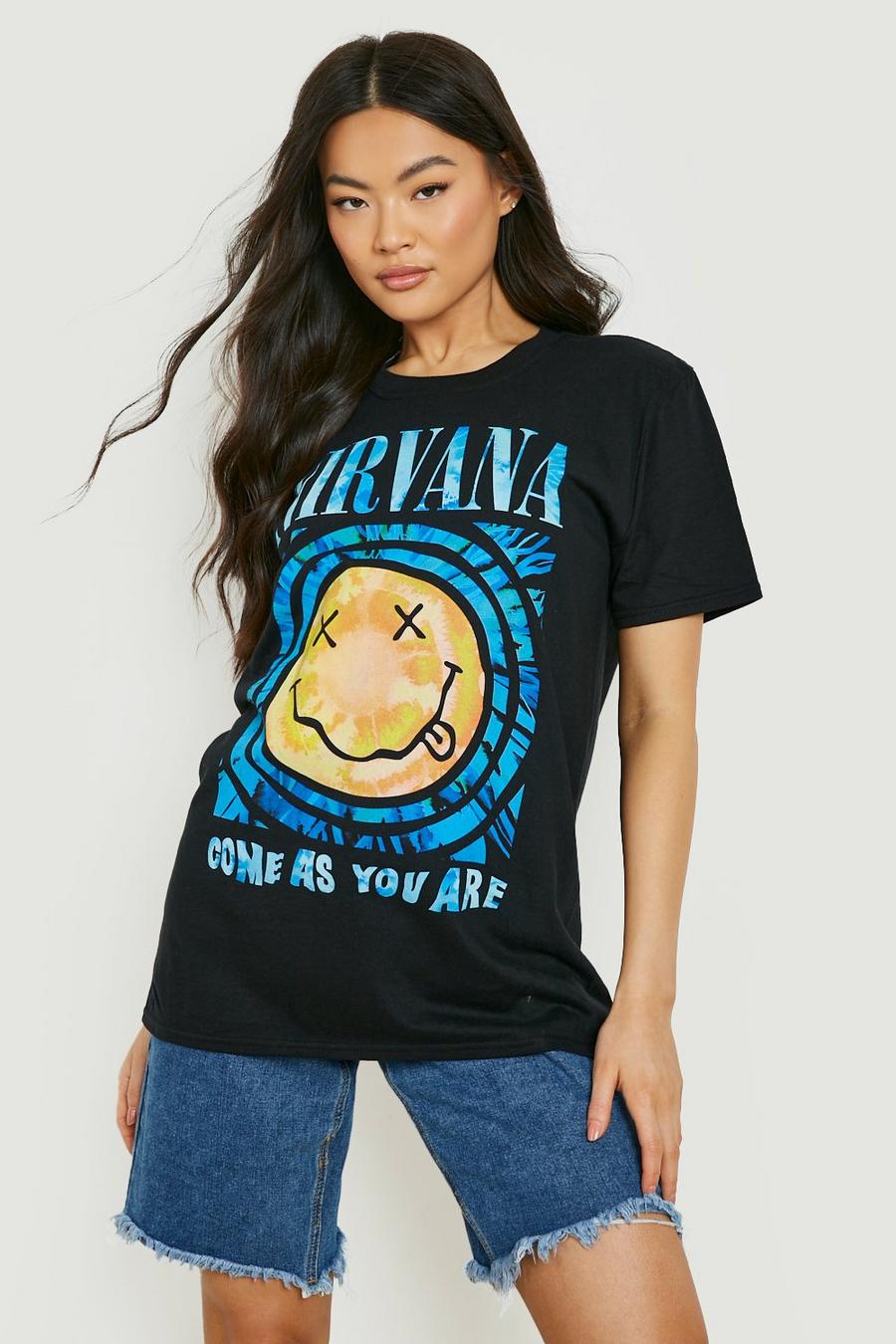 Black Nirvana Print Oversized Band T-shirt