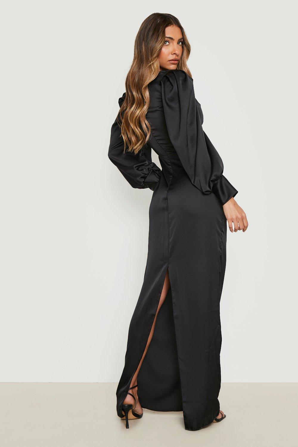 Satin Jacquard Blouson Sleeve Maxi Dress