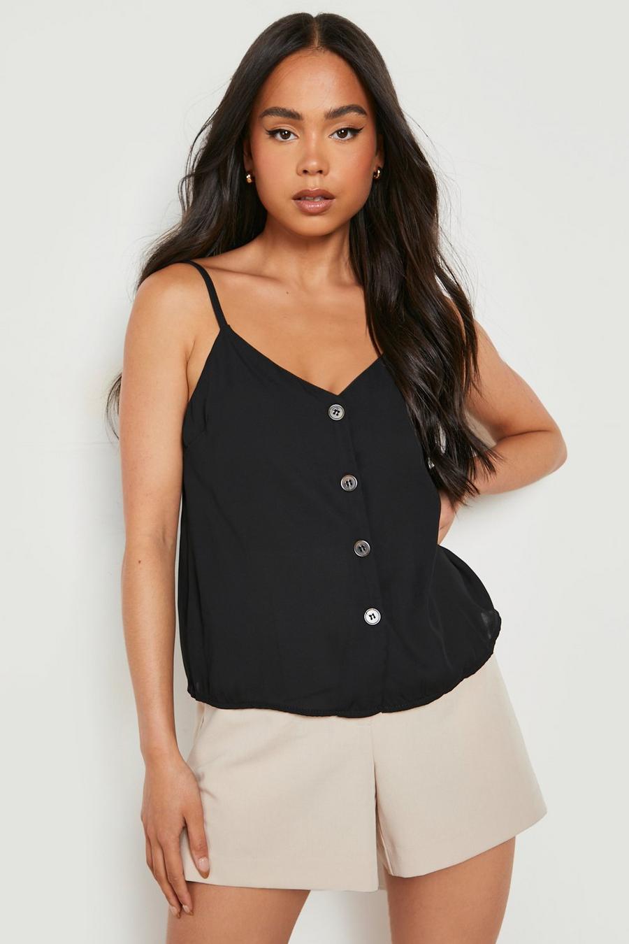 Black Petite Button Front Woven Camisole image number 1