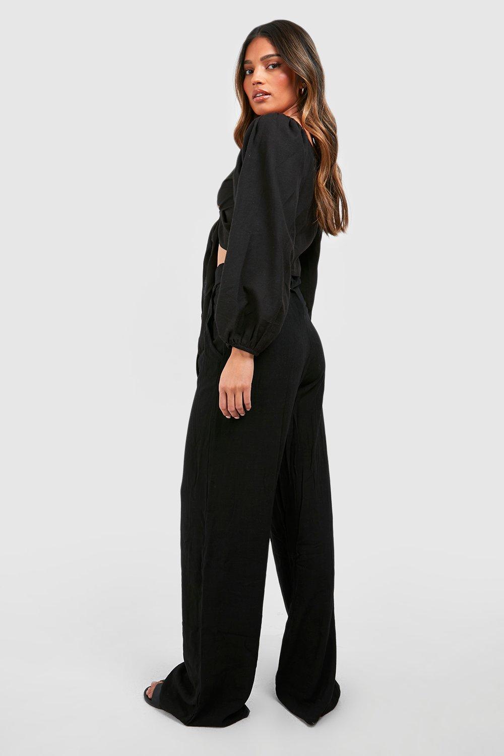 Linen Textured Straight Leg Trousers