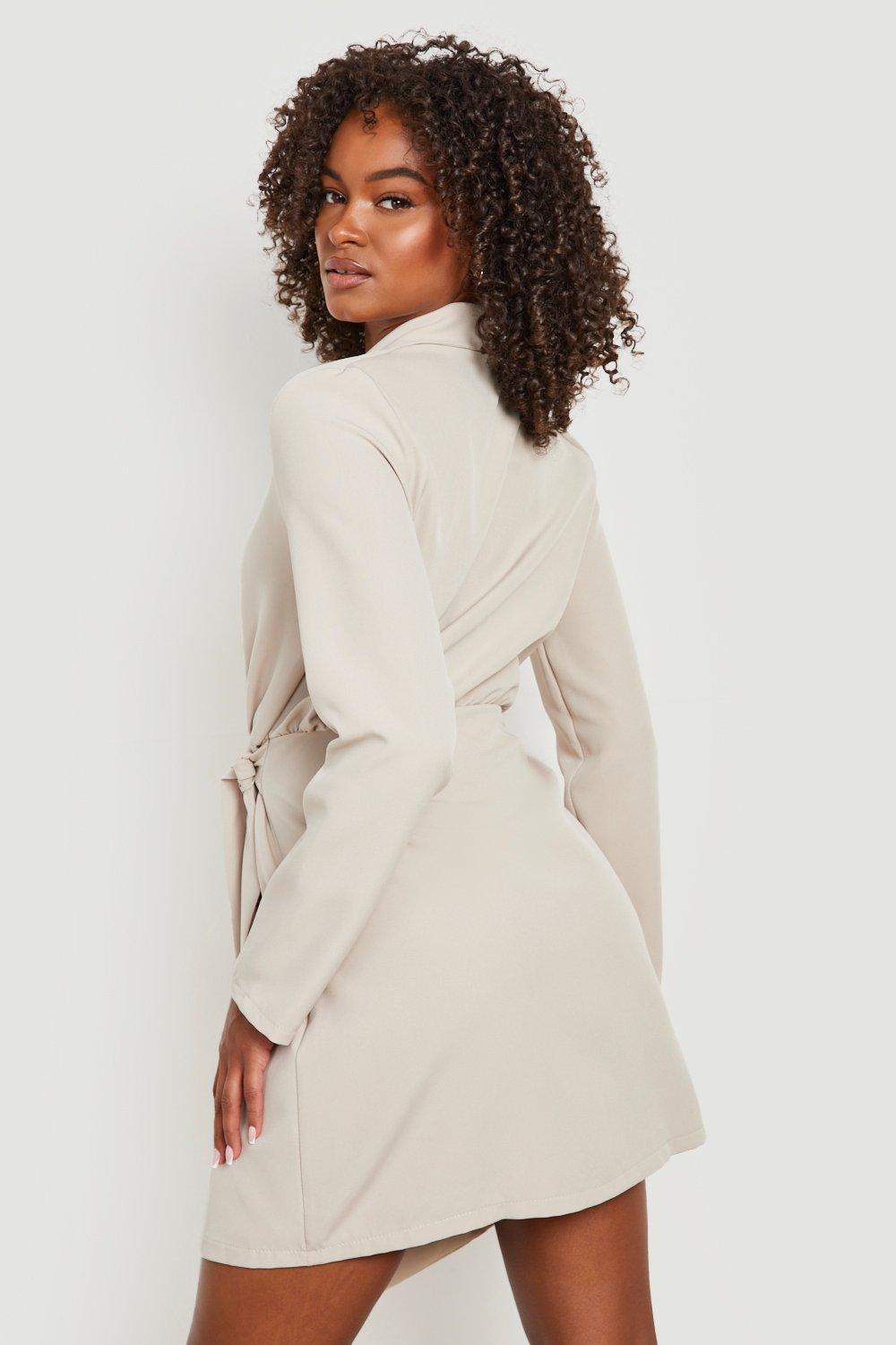 Tall Woven Ruched Side Tie Blazer Dress boohoo