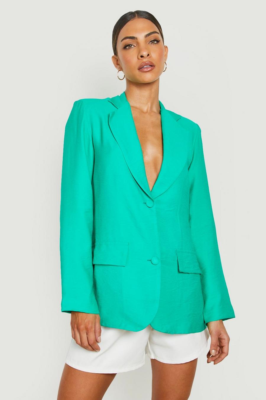 Bright green Textured Relaxed Fit Tailored Blazer image number 1
