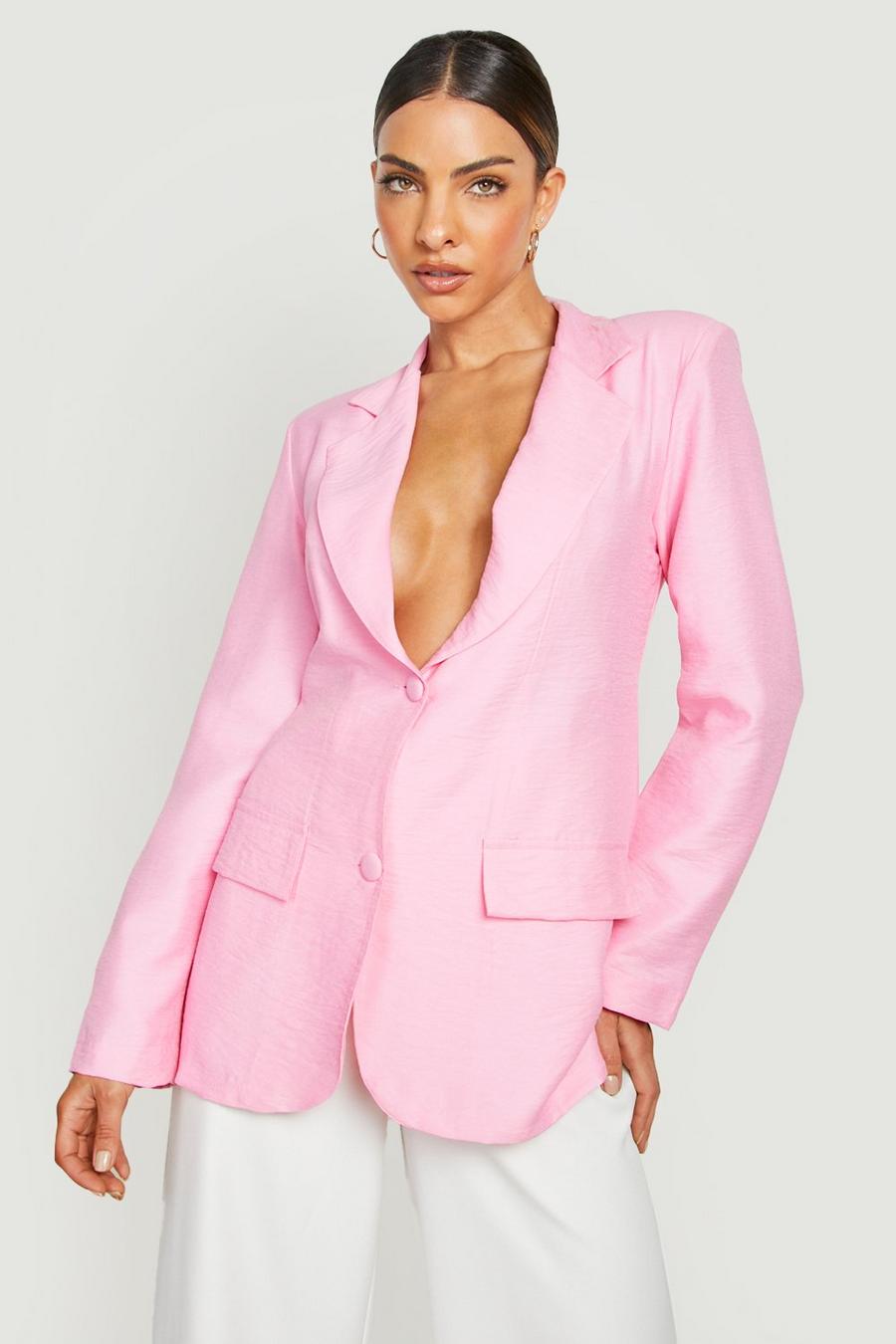 Candy pink rosa Textured Relaxed Fit Tailored Blazer