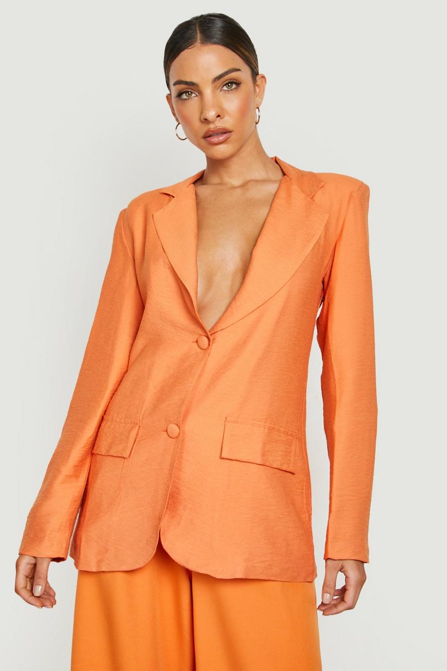 Orange Textured Relaxed Fit Tailored Blazer image number 1