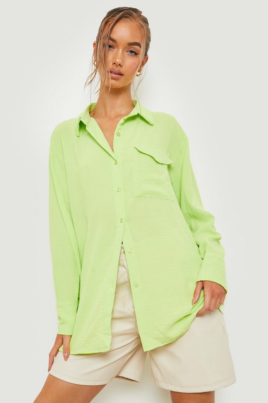 Soft lime Hammered Pocket Detail Relaxed Fit Shirt image number 1