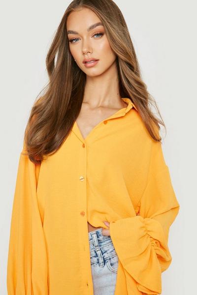 boohoo orange Hammered Tie Sleeve Relaxed Fit Shirt