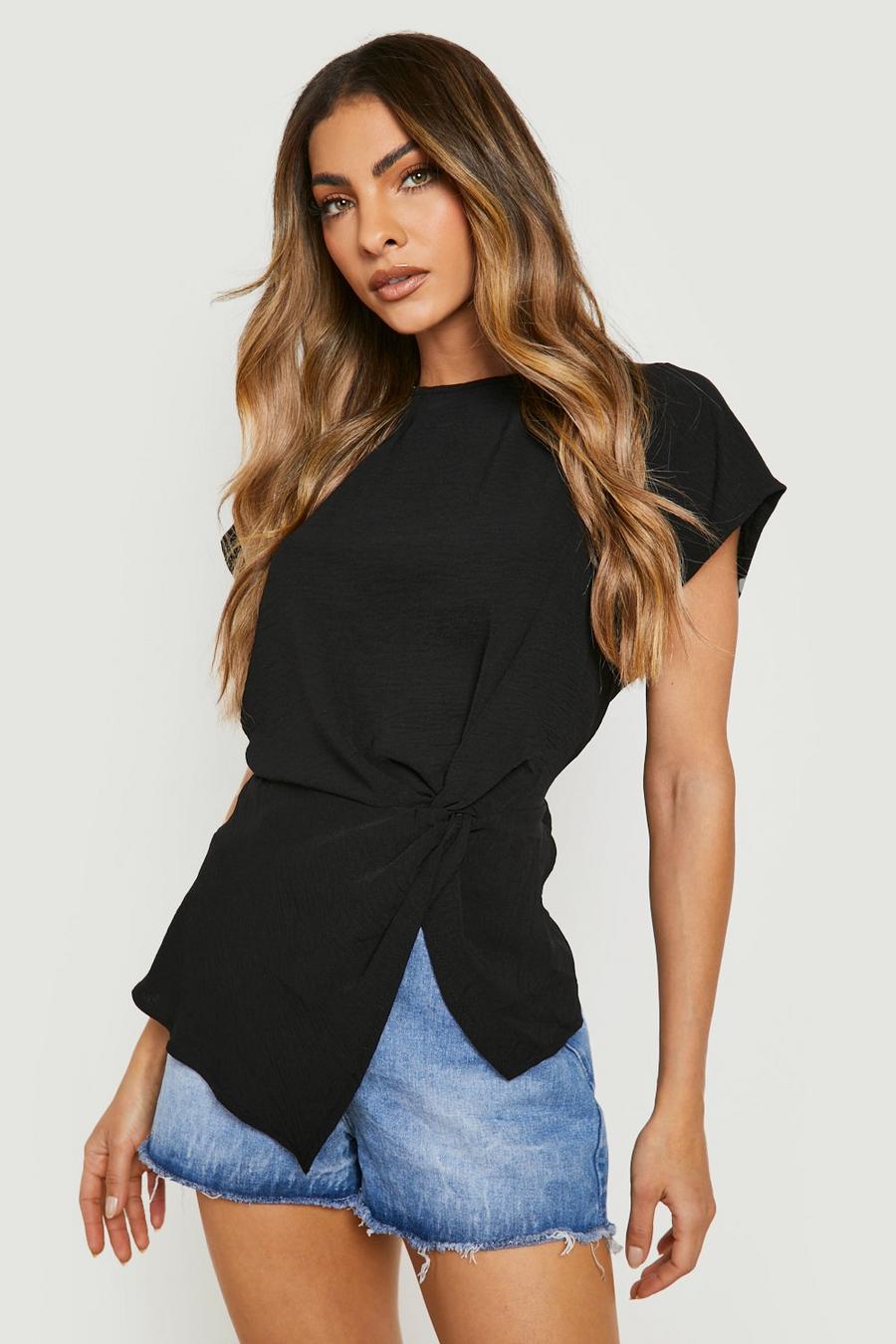 Black negro Hammered Knot Detail Blouse