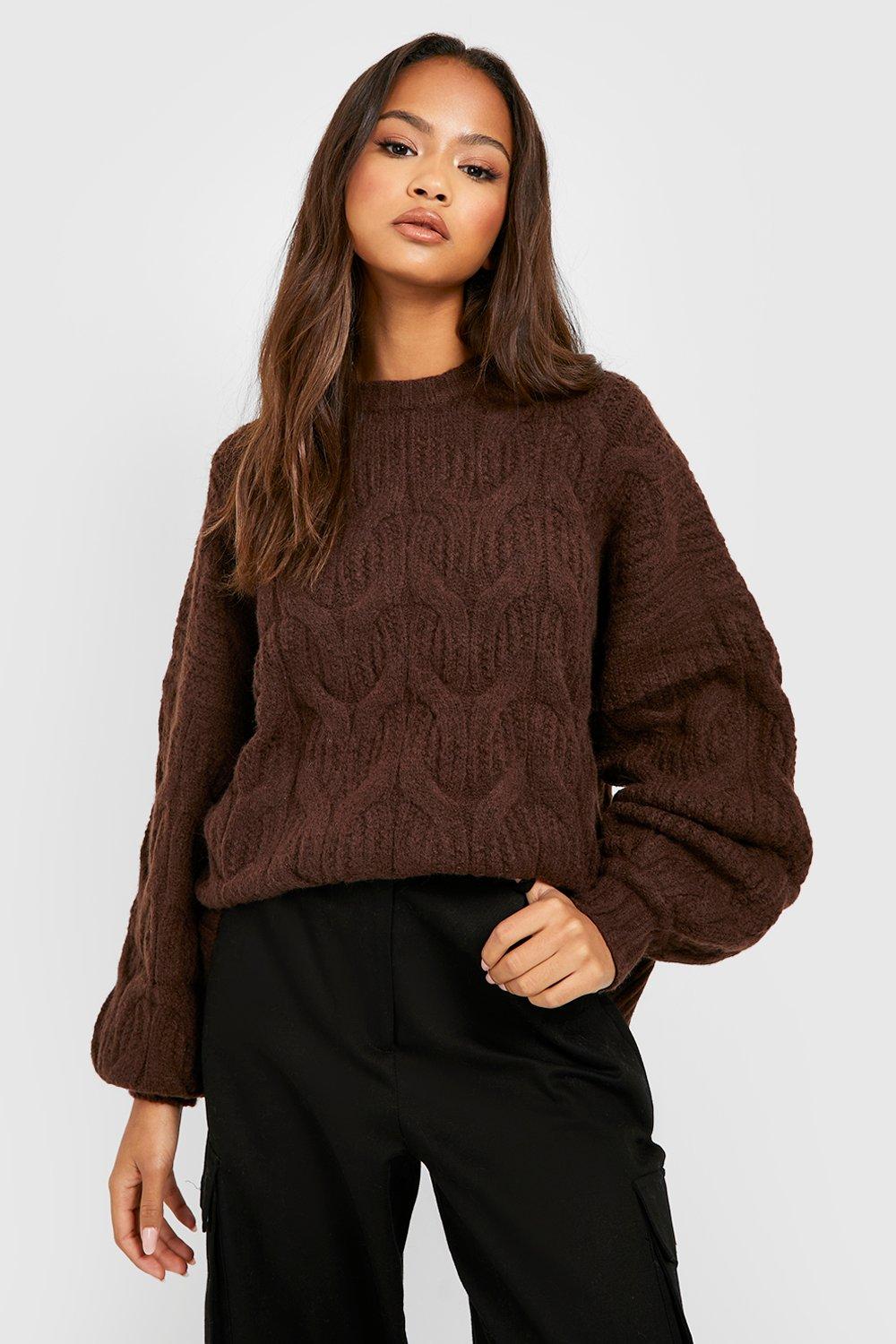 Cable knit crew neck hotsell sweater women's