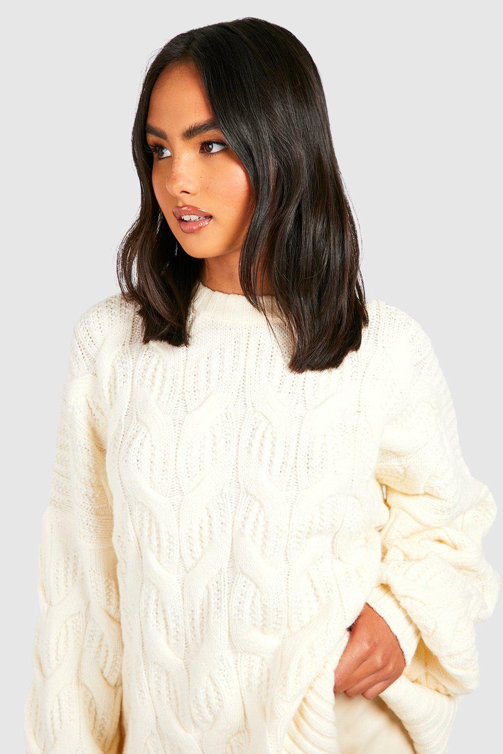 Fluffy Cable Knit Crew Neck Jumper | boohoo