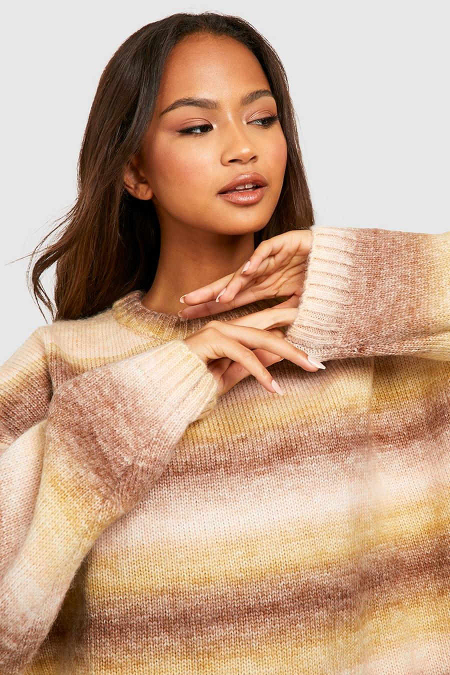 Camel Ombre Slouchy Knitted Jumper image number 1