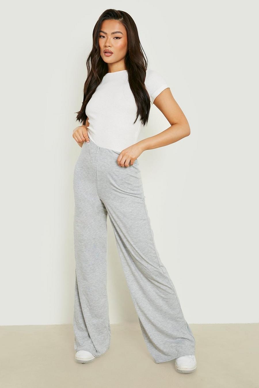 Basics High Waisted Grey Marl Wide Leg Trousers image number 1