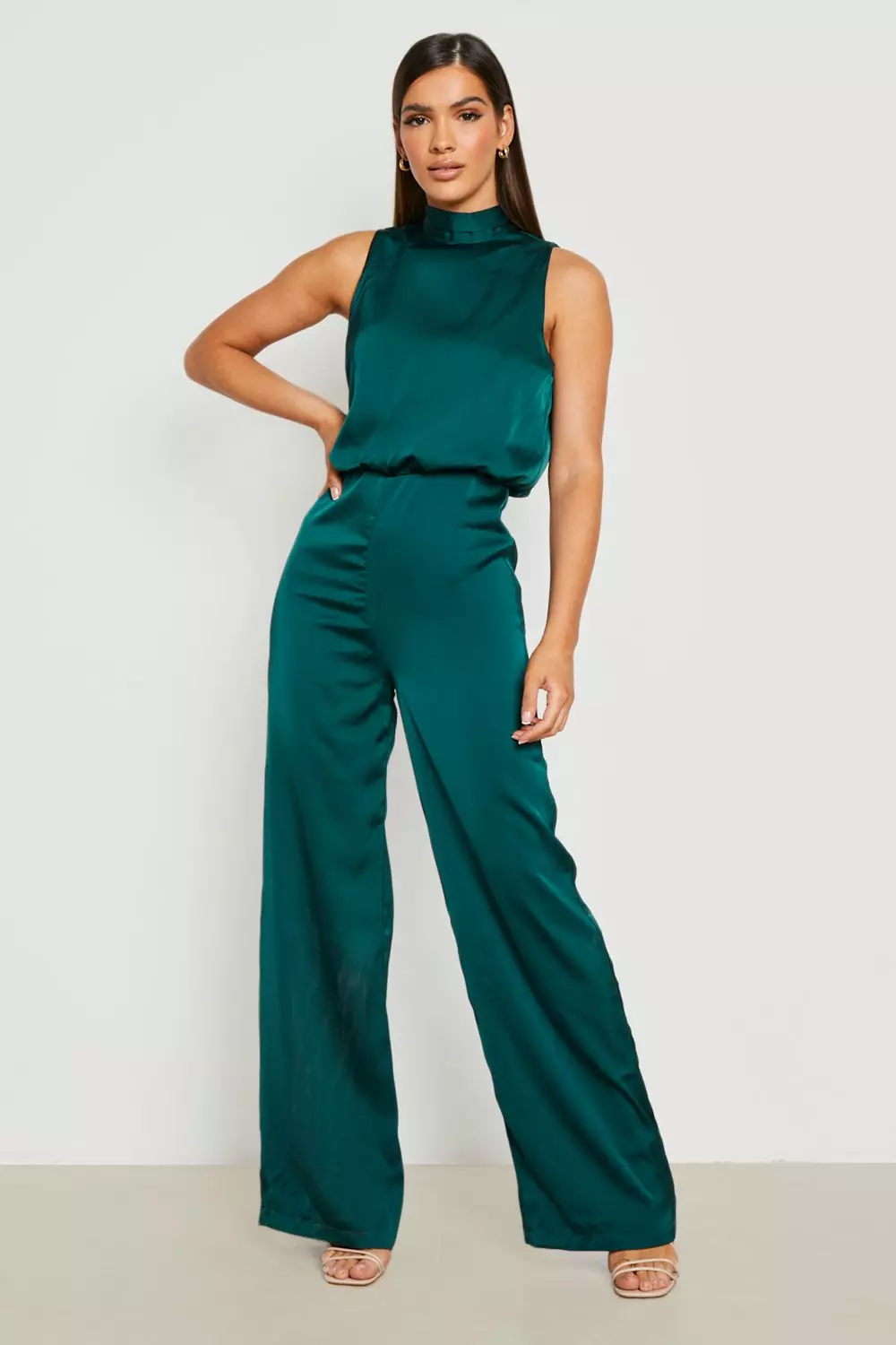 Emerald green satin jumpsuit online