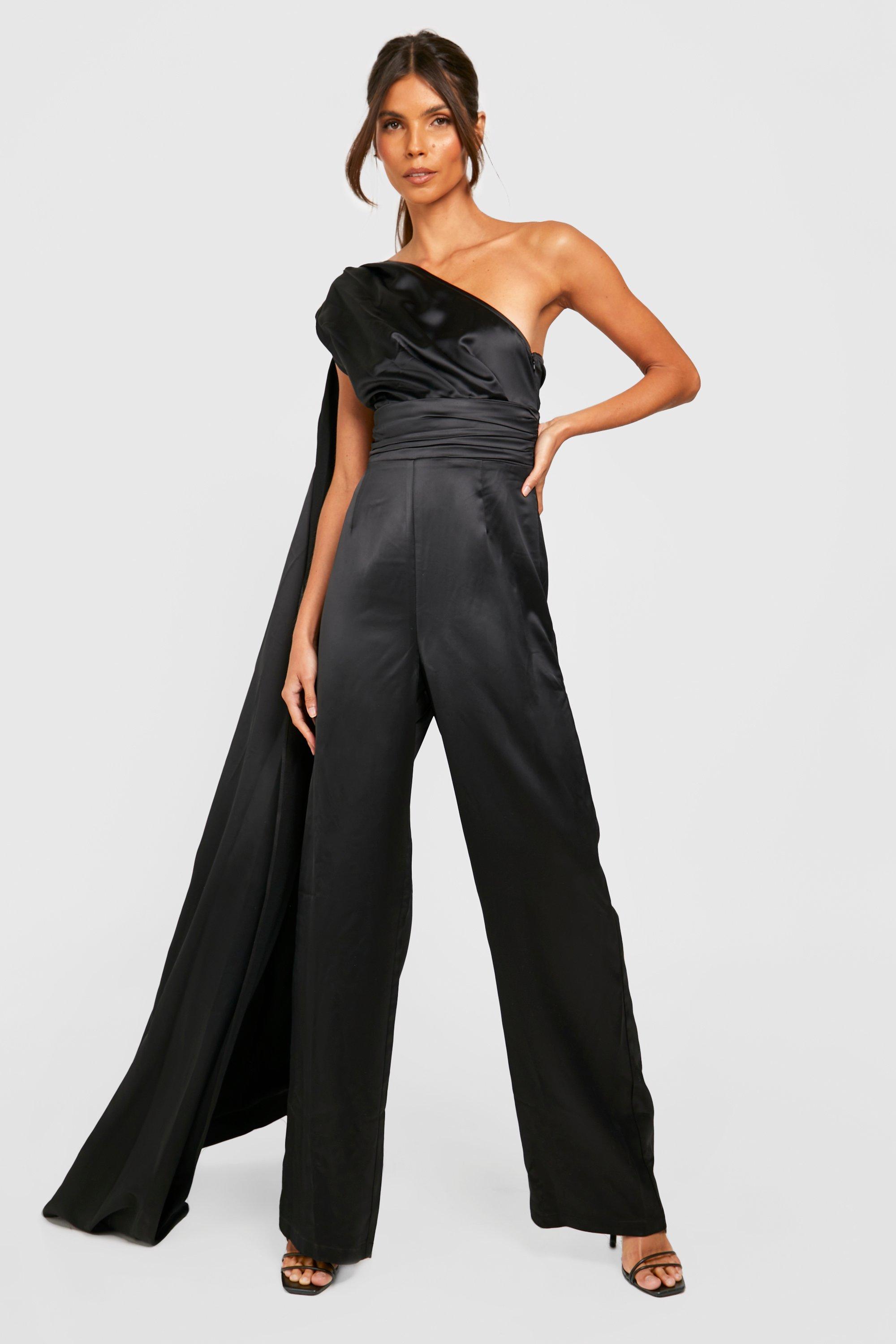 boohoo Satin Cape Wide Leg Jumpsuit | Debenhams