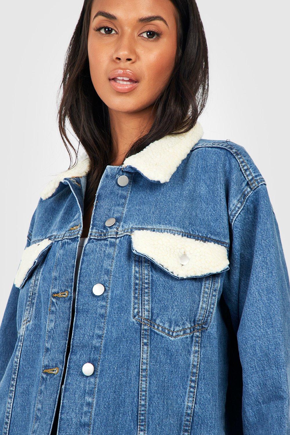 Women's Teddy Detail Oversized Denim Jacket | Boohoo UK
