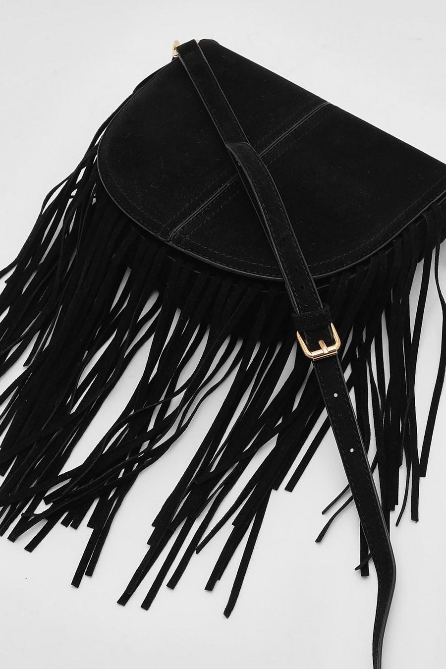 Black Fringed Over The Shoulder Saddle Bag